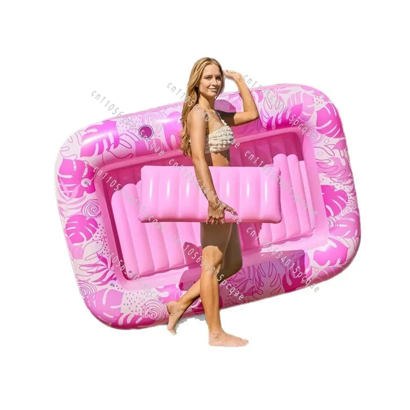 JOYFY 4 in 1 Suntan Tub Raft Floatie Inflatable Tanning Pool  70" x 46" Pool Floats Adult with Pillow for Water Party Gifts