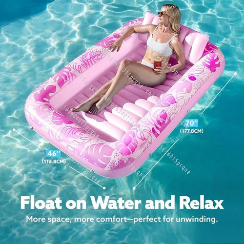 JOYFY 4 in 1 Suntan Tub Raft Floatie Inflatable Tanning Pool  70" x 46" Pool Floats Adult with Pillow for Water Party Gifts