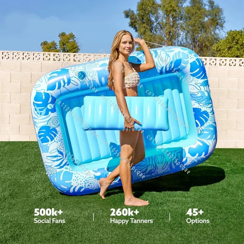 JOYFY 4 in 1 Suntan Tub Raft Floatie Inflatable Tanning Pool  70" x 46" Pool Floats Adult with Pillow for Water Party Gifts